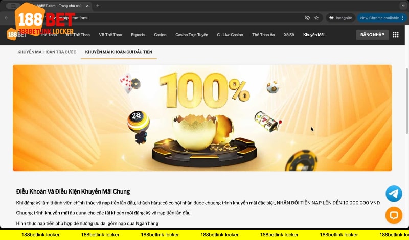 Khuyến mãi nạp lần đầu 188BET link